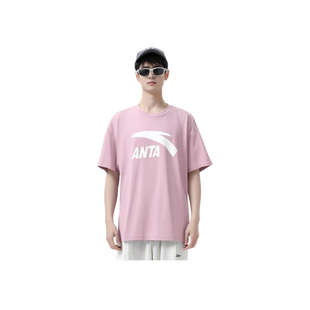 Anta Wygodny Oddychający Wszechstronny T-shirt z Okrągłym Dekoltem i Krótkim Rękawem Męski Top Champs-Elysees-Różowy 952528112-4