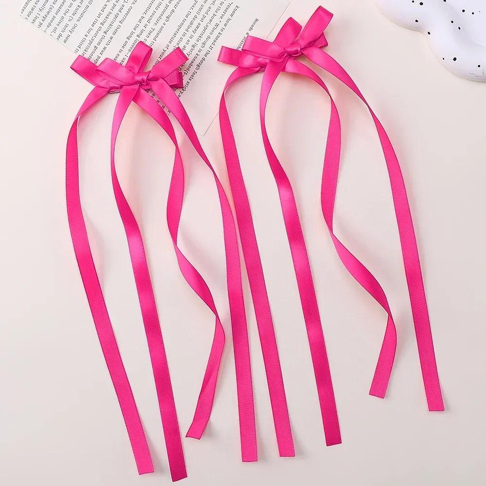 LOVEKIKI 2Pcs Long Tassel Hair Bow Hair Clips for Girl Lovely Ribbon Headwear Ins Party Ponytail Barrette Women Hair Accessories