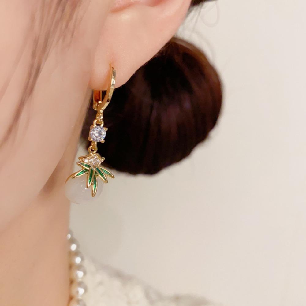 Chinese Women Earrings Light Luxury Stud Earrings Jewelry Accessories Zircon Bamboo Earrings  Party