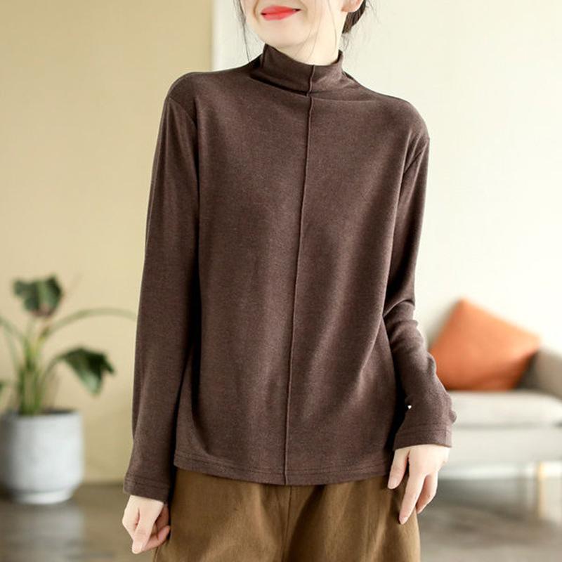 

Двусторонний немецкий бархат, простая строчка, базовая рубашка с полувысоким воротником для женщин, новая модная женская футболка в западном стиле для осени и зимы 3XL кофейный