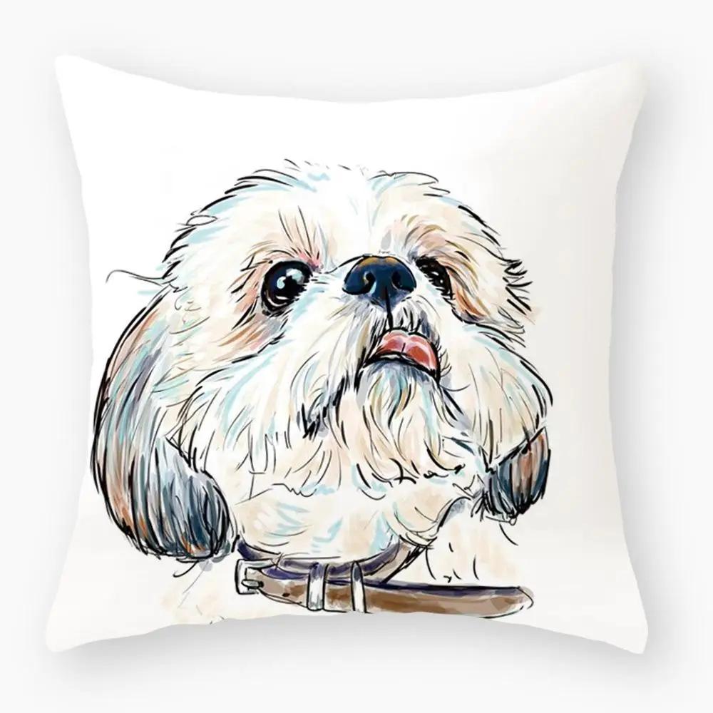 Sofa Pillowcase Bedroom Decoration Cushion Cover Cute Dog Yorkie Pug Pillow Car