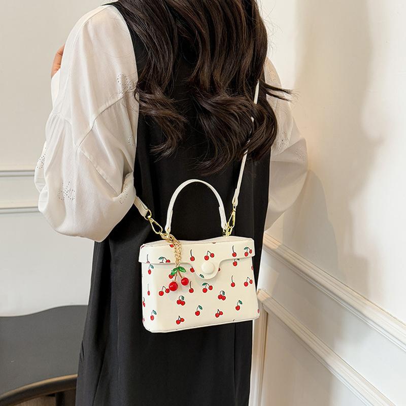 Summer New Square Crossbody Bag for Women Cute Cherry Buckle Handbags Versatile Commute Single Shoulder Bags CLE