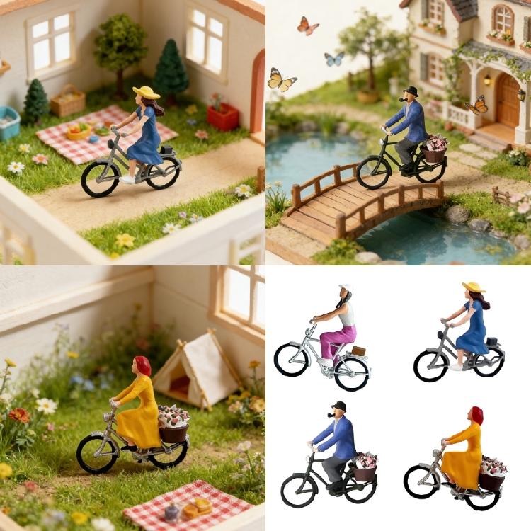1/64 Scale Realistic Cycling Scene Model Miniature Cyclist Figurine for Model Building Set and Railway Landscape Decors