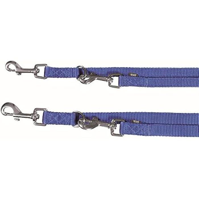 Laisse Double Réglable - TRIXIE - Bleu - Nylon - Multi-positions - Extra Résistante