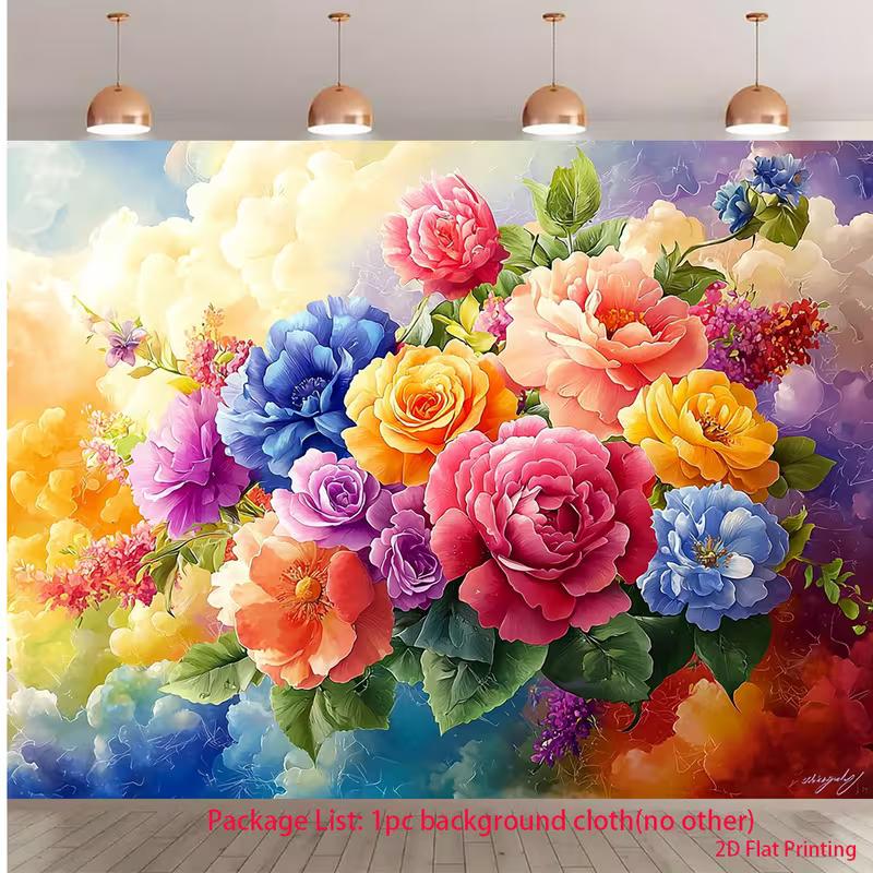 

2D Colorful Floral Backdrop, Watercolor Style Roses and Peonies Party Background Cloth 47.2x31.5inch/120*80cm