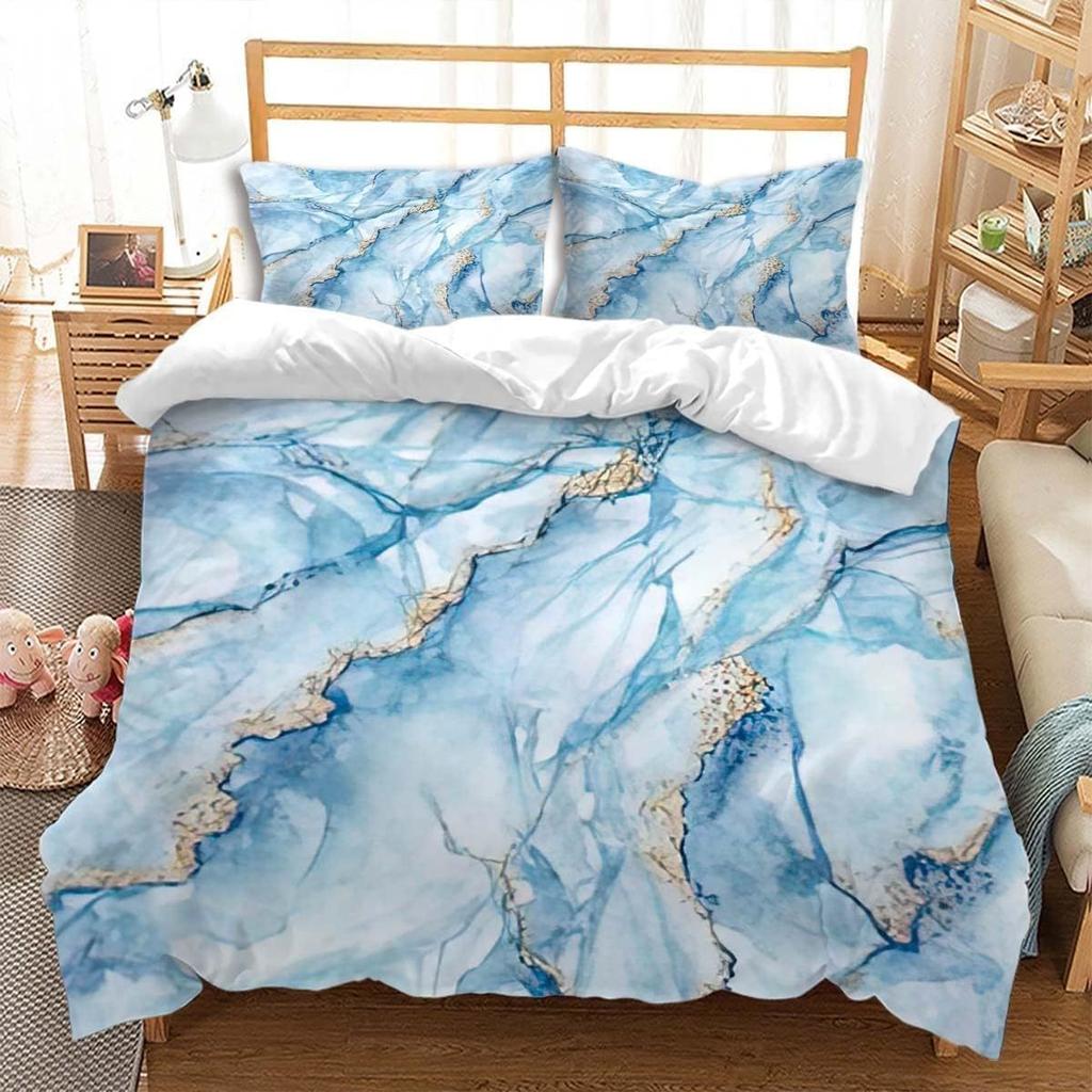 Blue Marble Textured Quilt Set Fashion 3D Digital Printing Bedding Quilt Set Three-Piece Set