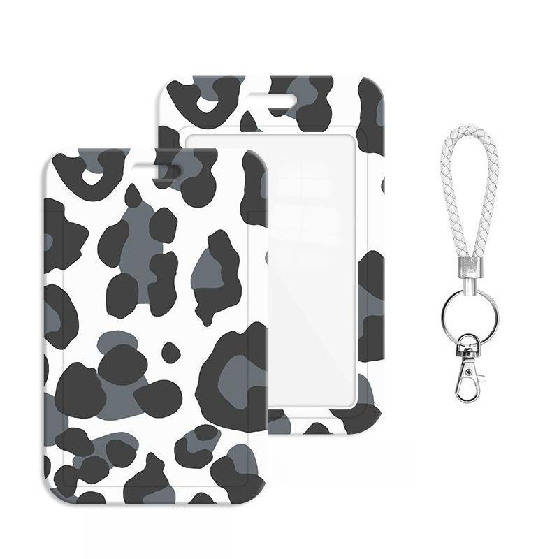 

1PC Vintage Gray Leopard Print ID Card Holder with Detachable Neck Lanyard Soft Silicone Bead Wrist Strap Bus Pass Case 1PC PACK