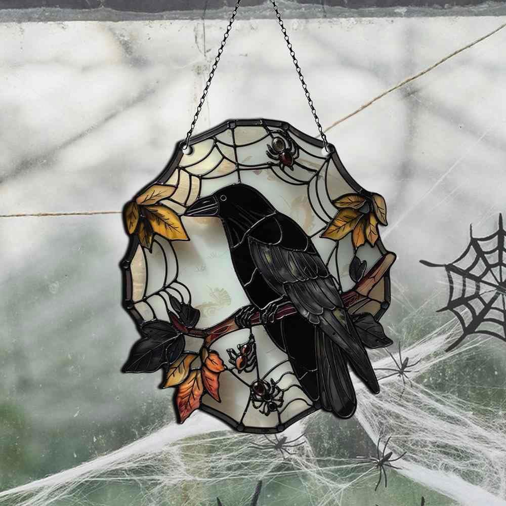 Raven Halloween Ornaments Decor, Raven Gifts for Women Men, Halloween Home Wall Room Door Decorations, Acrylic Ornament
