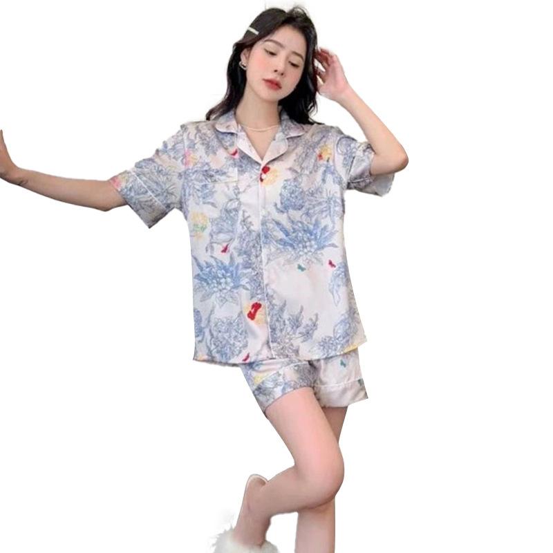 The Same Blue And White Porcelain Pattern Summer Light Luxury Trend Pattern Short-Sleeved Shorts Loungewear Set