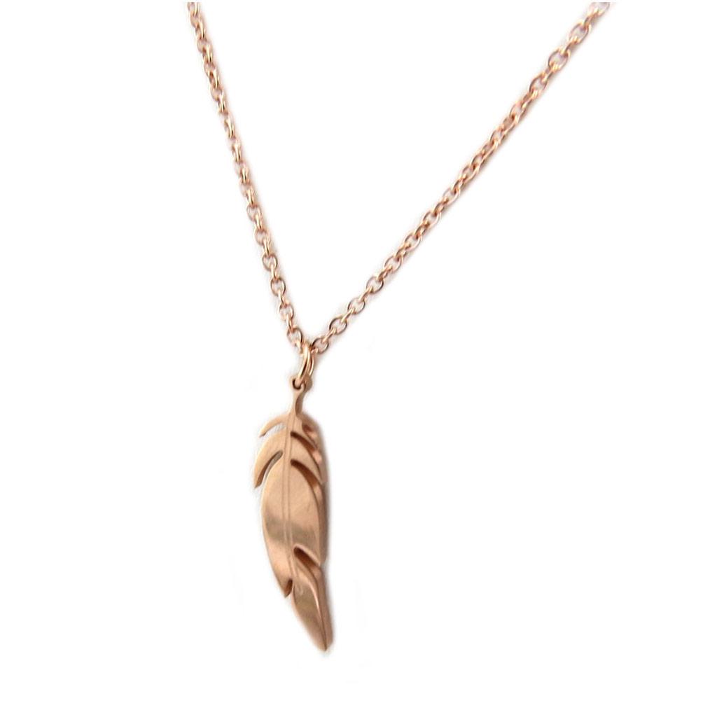 Les Trésors De Lily [P5056] - Parure collier + boucles acier 'Navajos' doré rosé (gold pink)(plumes)