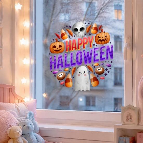 Waterproof PVC Party Decorations Halloween Window Clings, Cute Ghost Pumpkin Skull Happy Sticker, Reusable DIY Layout Double Sided Static Glass Decals