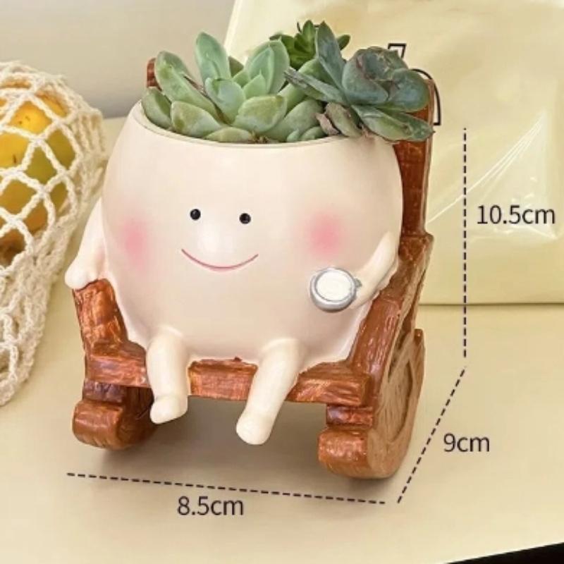 

1 шт. Милый керамический горшок для суккулентов – Мини-кашпо в виде улыбающегося кресла-качалки для декора дома и сада 1pcs