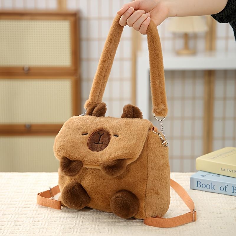 Cute Plush Crossbody Bags for Girls Soft Bear Design Backpack, Versatile Shoulder Bag with Zipper Closure, Perfect for Outings