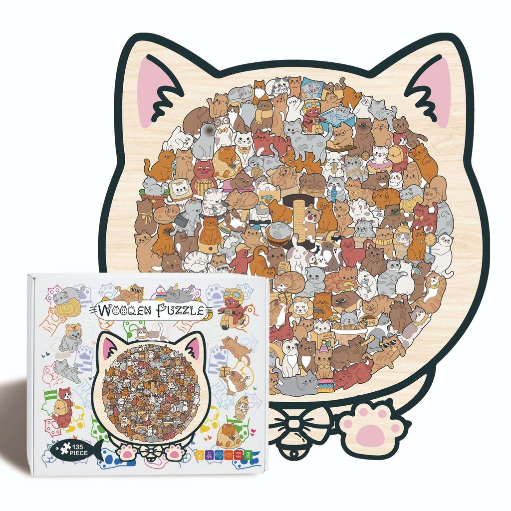 Cat Puzzle Toy Wooden Special-Shaped Puzzle Model Decompression Puzzle Handmade Puzzle