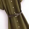 2025 Spring Women's European & American Style Belted Short Sleeve Turn-Down Collar Dress