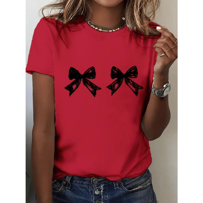 Letter Print T-shirt, Short Sleeve Crew Neck Casual Top for Summer & Spring, Women's Clothing