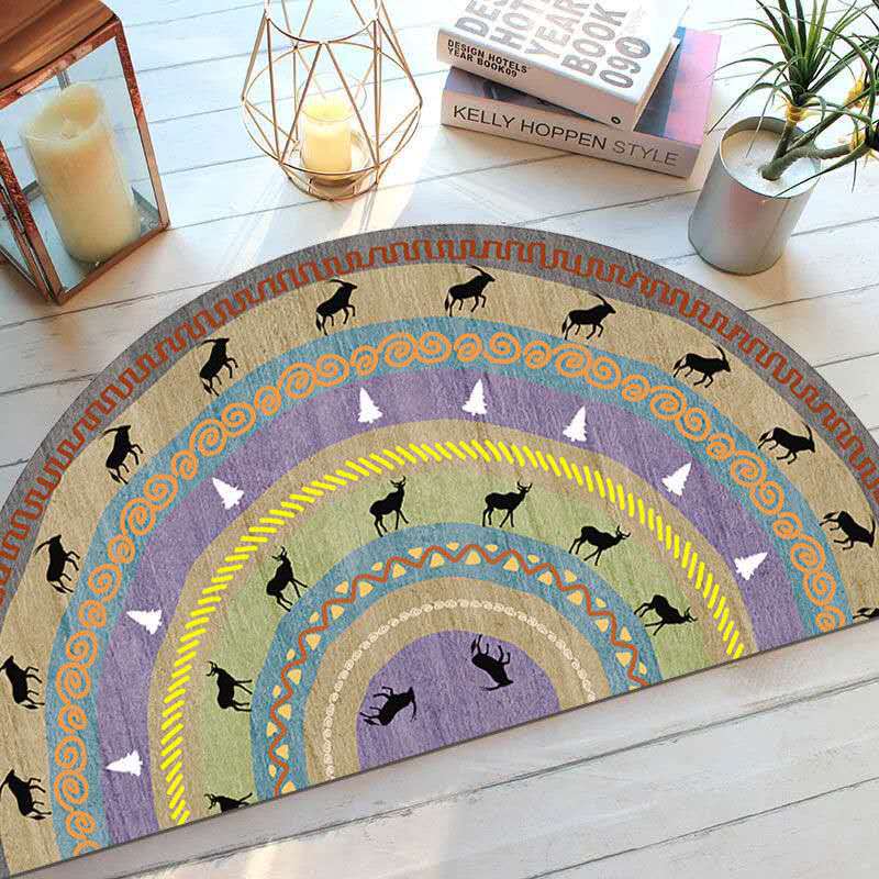Bohemian Style Semi Circular Floor Mat, Ethnic Style Entrance Mat, Household Bathroom Absorbent Mat, Washable