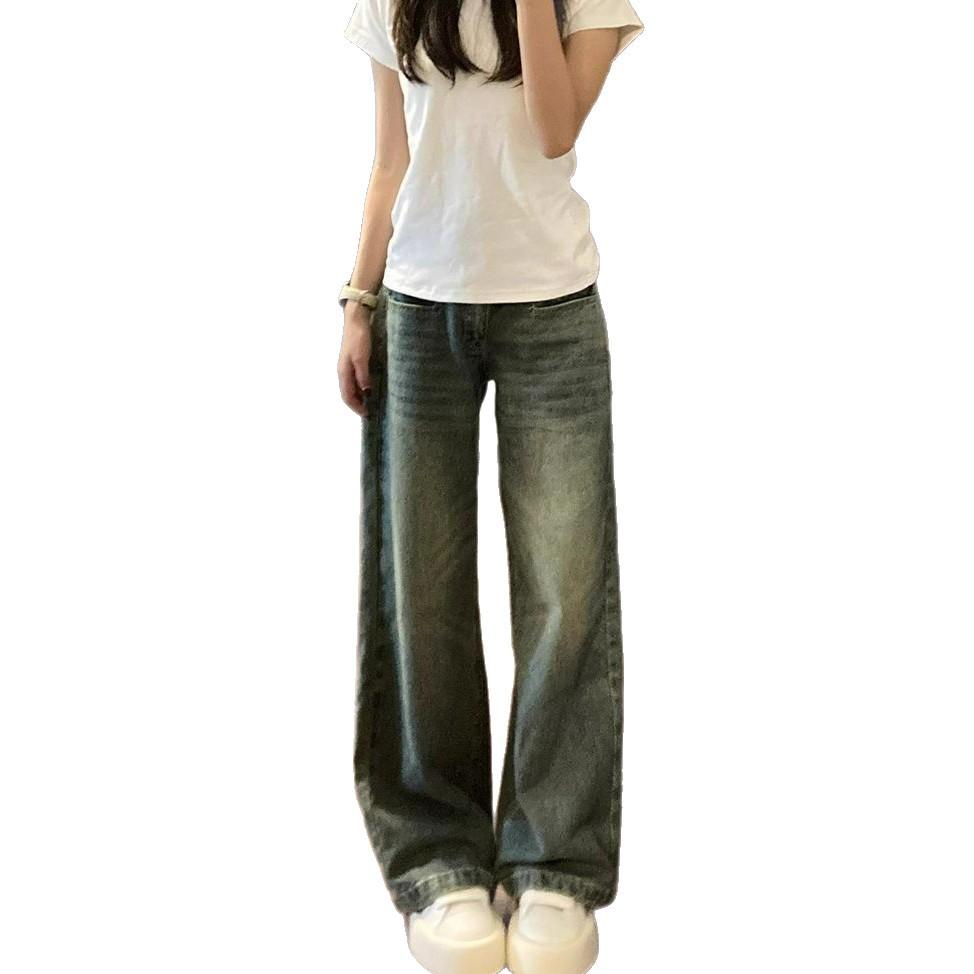 Bequeme Retro Alte Gerade Jeans Damen Dünne Sektion Hochtailliert Locker Dünn Vielseitig Weitbeinige Hosen Jeans für Frauen Lange Denimhosen