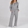 Damen Zweiteilige Outfits Herbst Casual Halber Reißverschluss Trainingsanzug Lounge Set Langarm Pullover Oberteil Und Weitbeinige Hose Trainingsanzug Sets