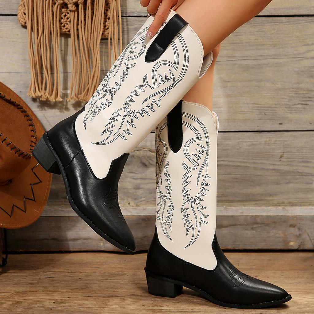 Autumn and winter new embroidered large size British style knight boots pointed Chelsea high boots