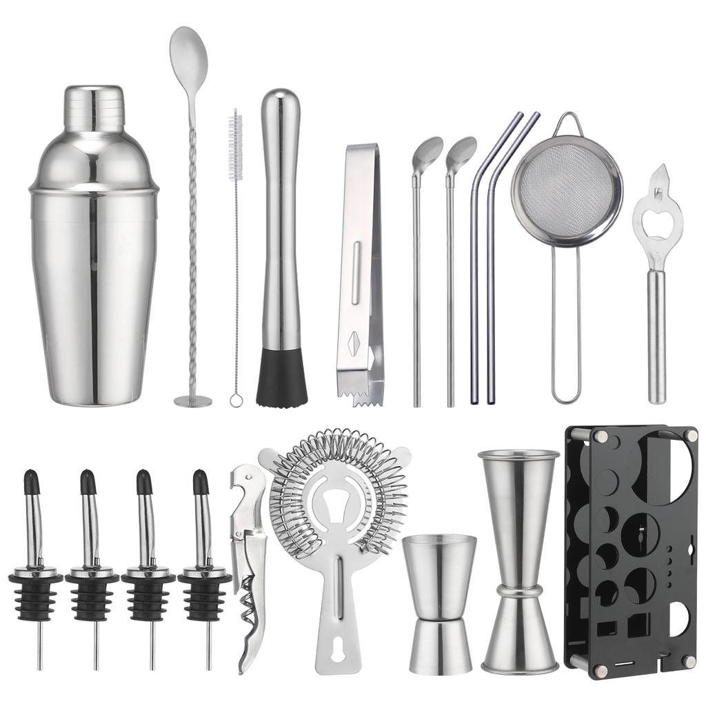 Edelstahl Mixer Cocktail Mixer Werkzeug 20 Stück Acryl Set Strohhalm Löffel Schneebecher
