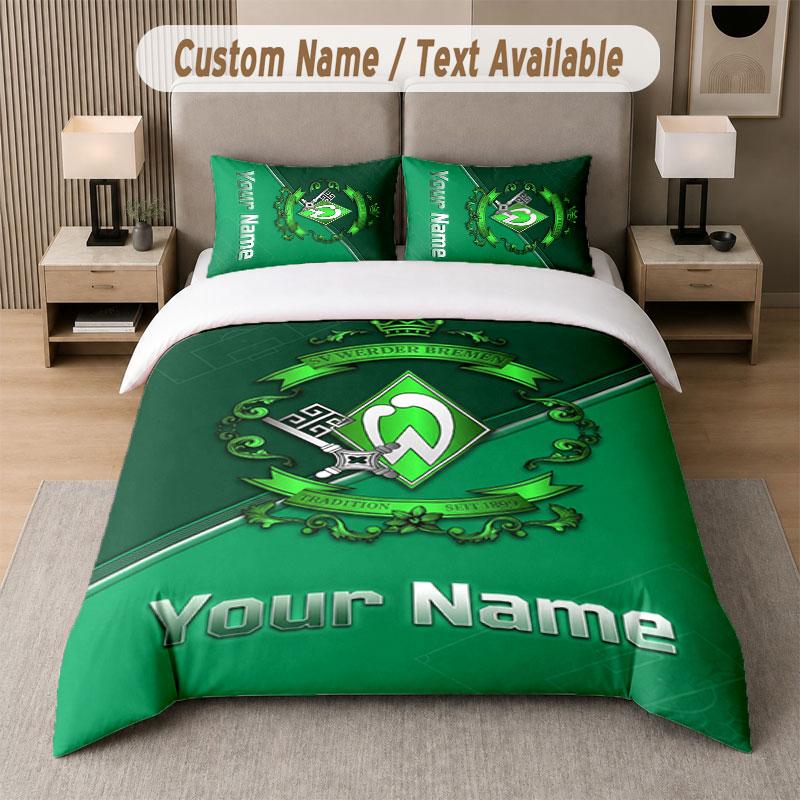 Custom Bedding Set Werder Bremen FC Pattern, Print Name Text 1 Duvet Cover Plus 2 Pillowcases Home Textile