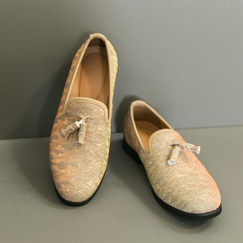 Fashion Hot Selling Men's Flat Bottomed Loafers Europe America Luxurious Gold High-end Banquet Dress Shoes Men's Business Casual Shoes