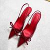 French Burgundy One-word High Heels, Bow 2025 New Models, Beautiful Outer Wear, Pointed Head, Thin Heel, Bag Head, Sandals Women