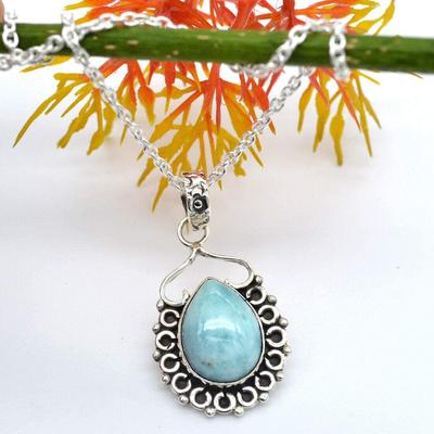 Natural Larimar Necklace and Pendants, 925 Sterling Silver Necklace Long Necklace for Women Girls