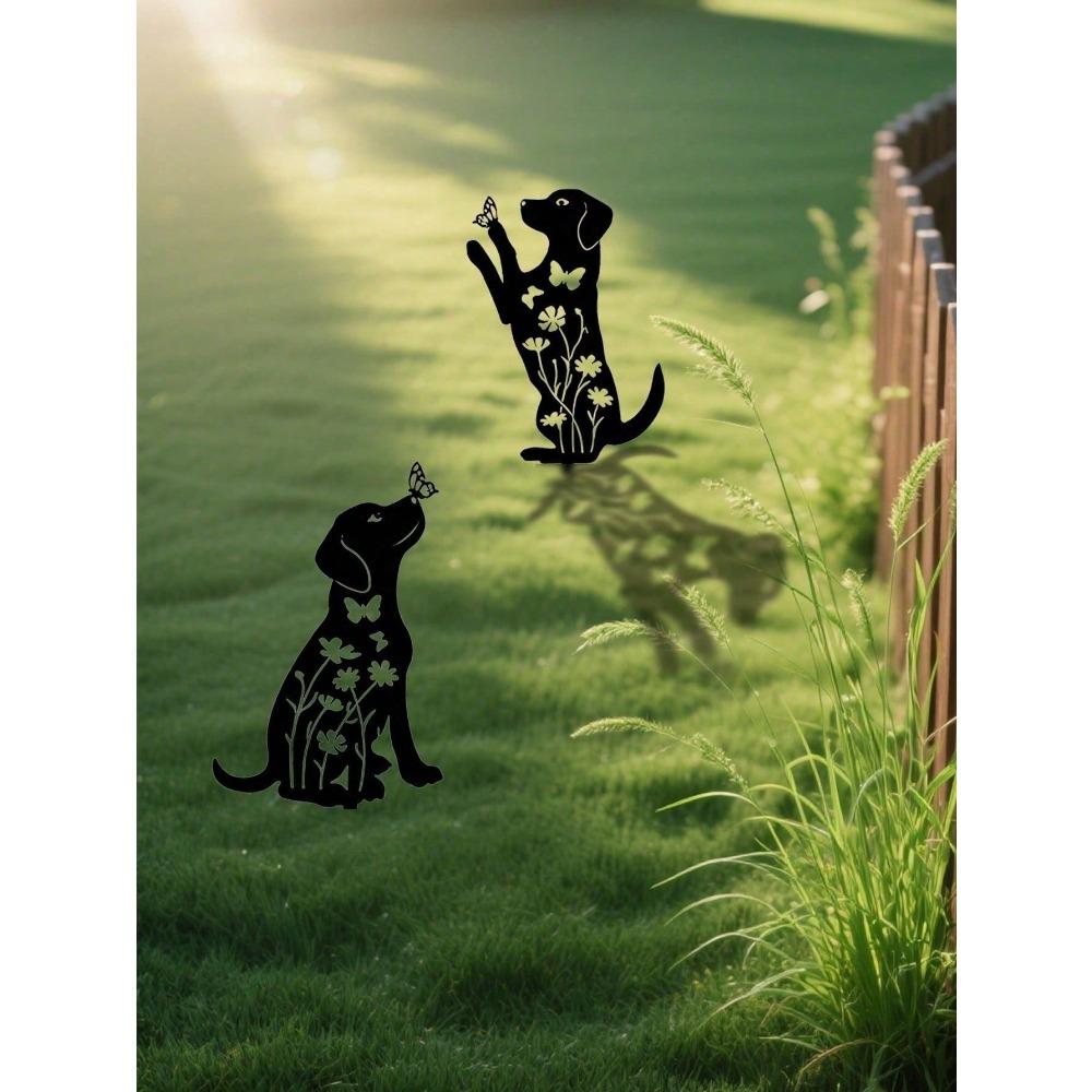 2-Pack Metal Dog Garden Stakes, Puppy Shape Outdoor Yard Art, Weather-Resistant Lawn Decor for Pet Lovers, Unique Gift for Dog Owners