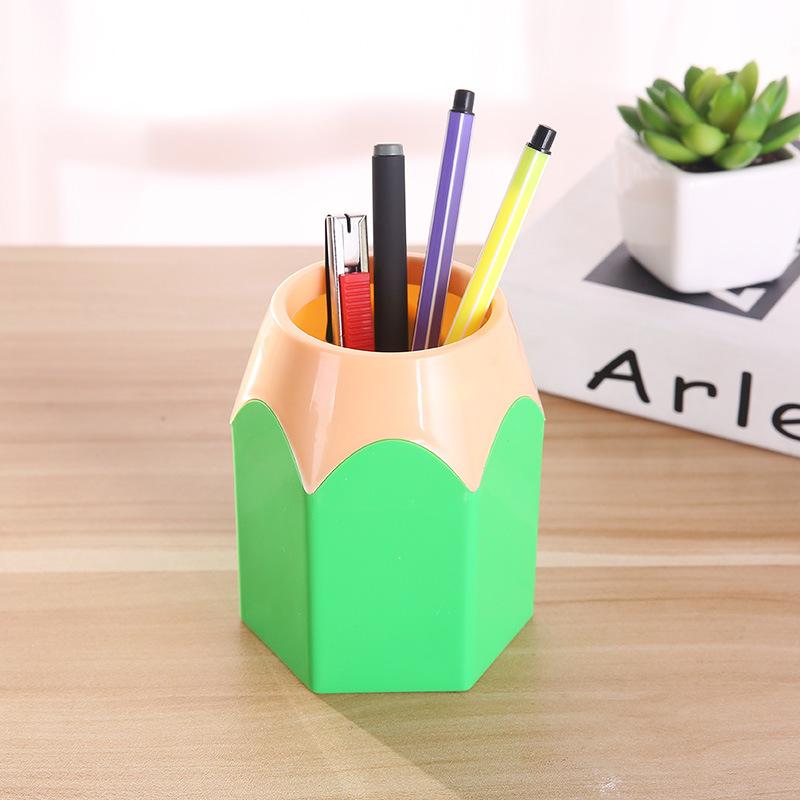 Cute Contrast Color Pen Holder Large Capacity Desktop Storage Box Plastic Organizer For Office Study Stationery