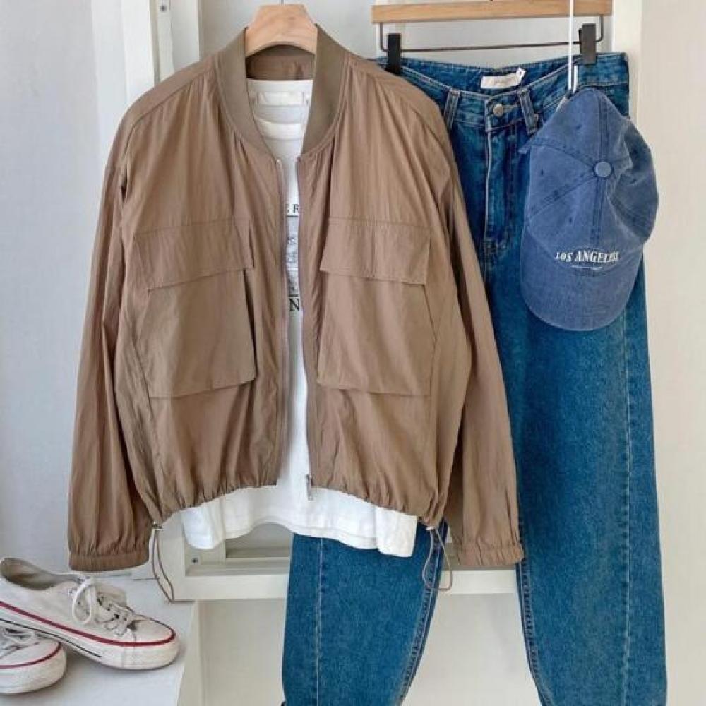 New Arrivals Open Run Bomber Jacket Zip Up Adjustable Hem Short Windbreaker