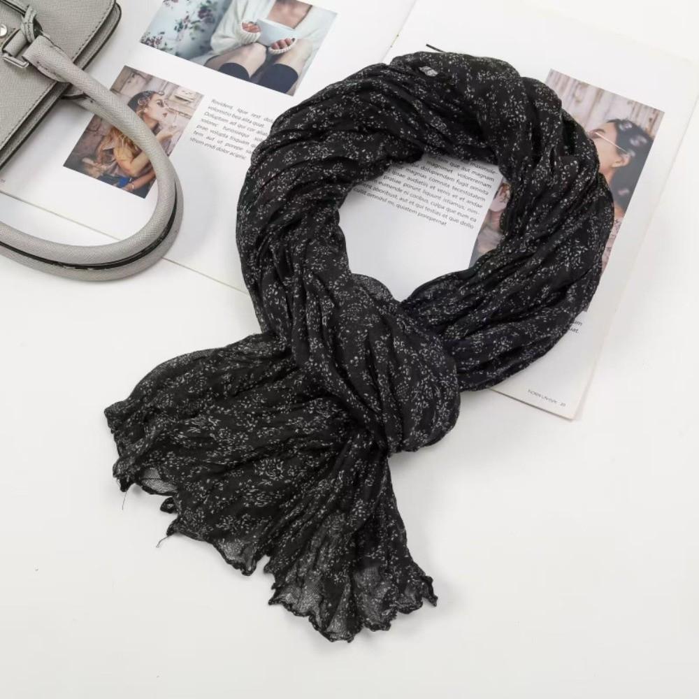 Floral Cotton Linen Scarf Vintage Long Shawl Wrap Fashion Pleated Printed Scarf  For Autumn Winter