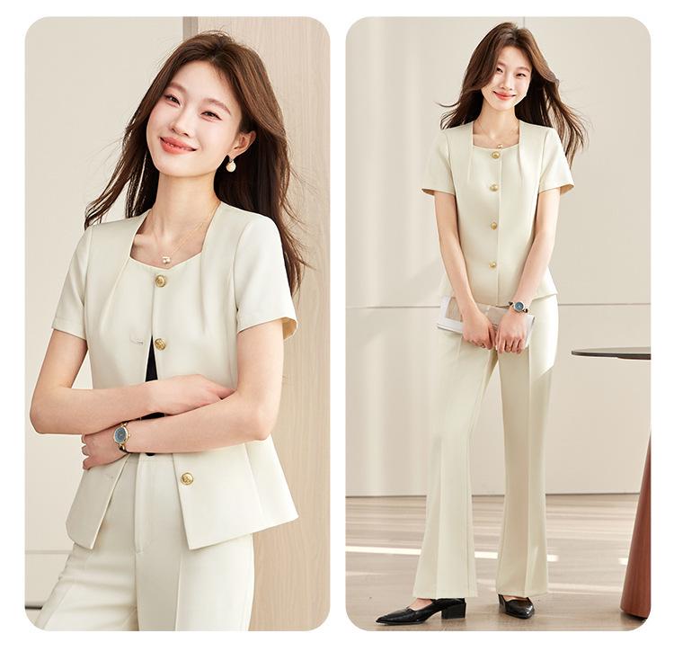 Elegant Women's Professional Summer Suit Set: Short-Sleeved Skirt Suit for Salon and Hotel Reception