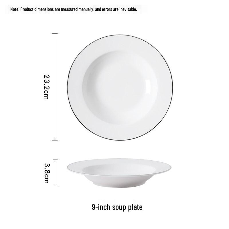 Nordic Style Gold Rim Bone China Plate - Elegant Flat Plate for Steak and Soup, Light Luxury Western Dinnerware.