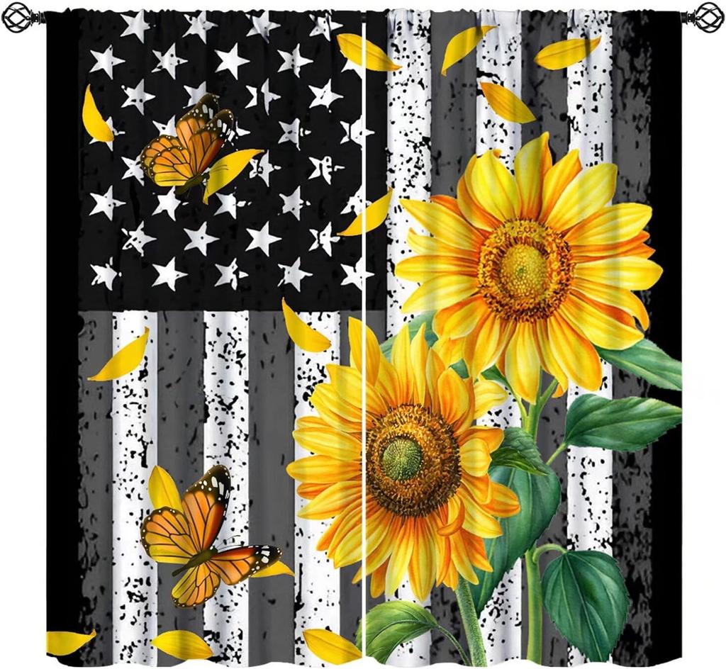 Farmhouse American Flag Curtains Boys Army Green Camo Vintage Stripe Us Print Window Kitchen Bedroom Curtain Polyester Ideal For Sleeping Area