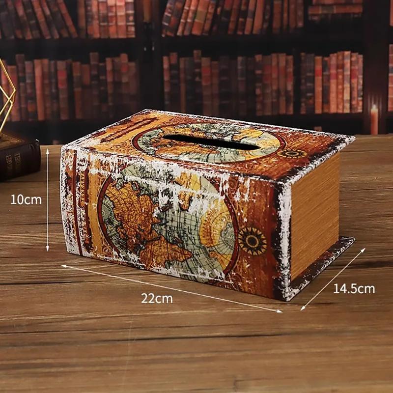 Desktop tissue box,living room luxury Decor,creative Wooden tissue box,home retro book shaped tissue box,store office decoration