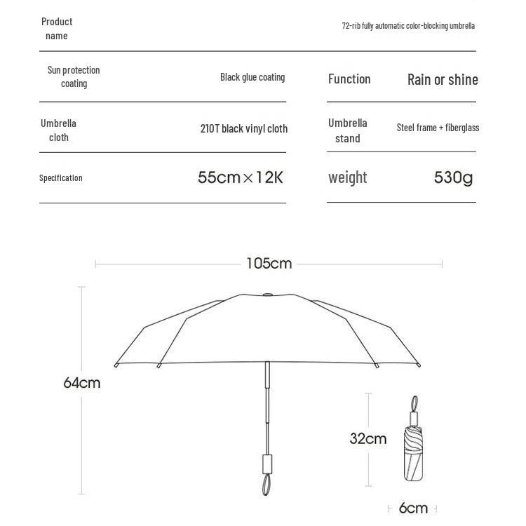 72-Bone Automatic Large Sunshade Umbrella: Durable Parasol for Women and Men, Ideal for Sunny and Rainy Days.