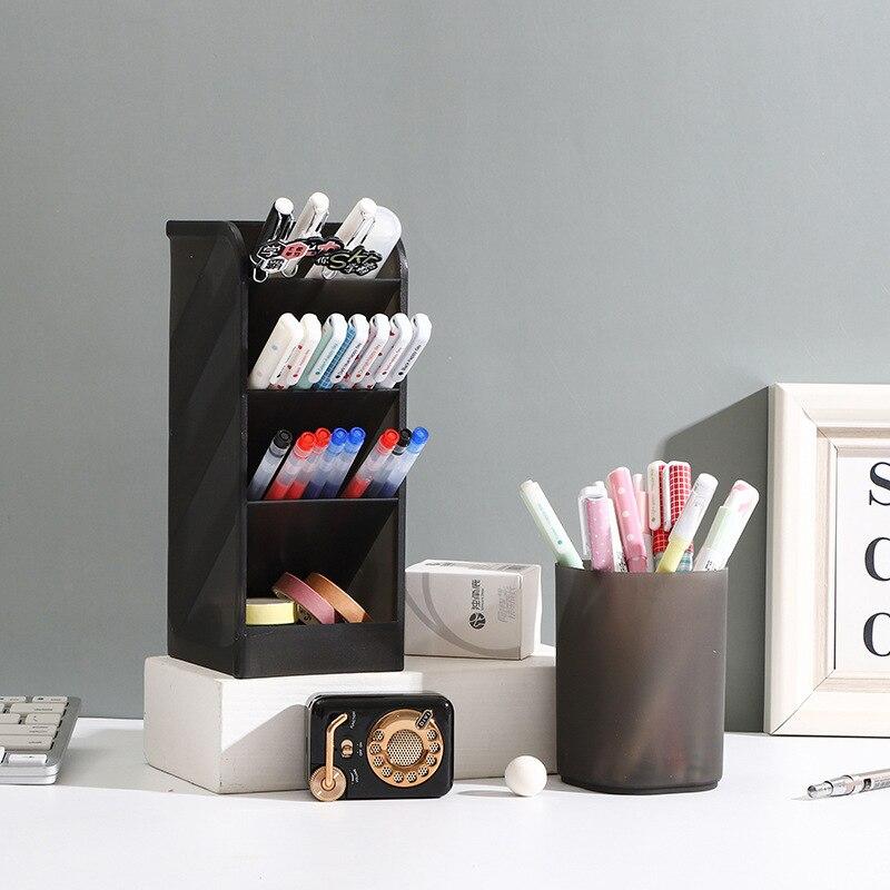 Creative Transparent Oblique Insert Pen Holder Student Desktop Pen Bucket Storage Box Stationery Organizer Office Pen Holder