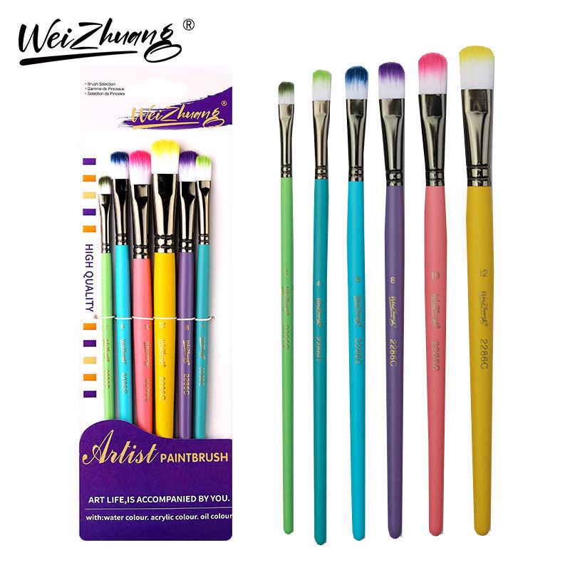 Foreign Trade Nylon Painting Brush Set - 10 Pieces, Red & Blue Handles, Flat Gouache & Oil Brushes