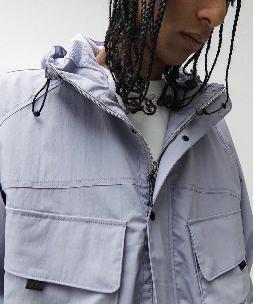 Magoodgan Hunter 5503 Nylon High-Neck Hooded Oversized Grayish-Purple Jacket