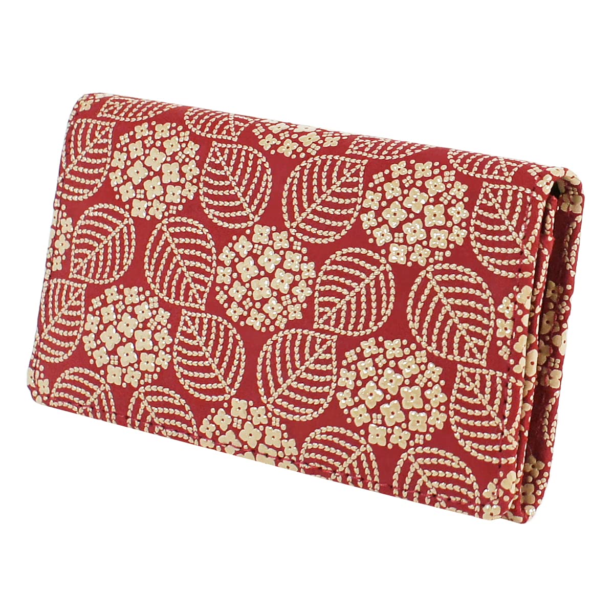 

[Inden-ya] Inden Business Card Case, Large Capacity, Deerskin Leather, Red with White Lacquer, Hydrangea Pattern, 2501-13-174