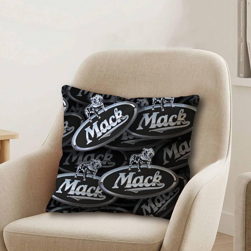 T-Truck Car M-MACKs Logo Pillow Covers Cartoon Sofa Decorative Home Double-sided Printing Short Plush Cute Cushion Cover