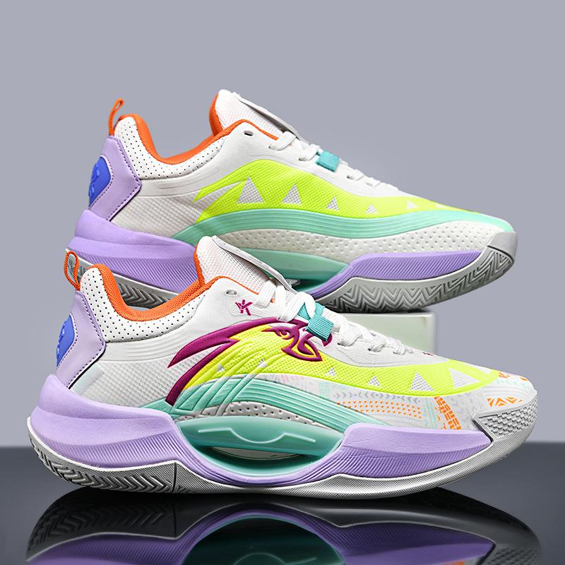 Basketball shoes trend splicing breathable mesh youth student sports running shoes actual cement floor sneakers