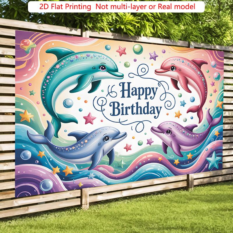 Party Backdrop Ocean Flat Dolphin Whimsical Animals Photo Booth Decor Front Door Decor