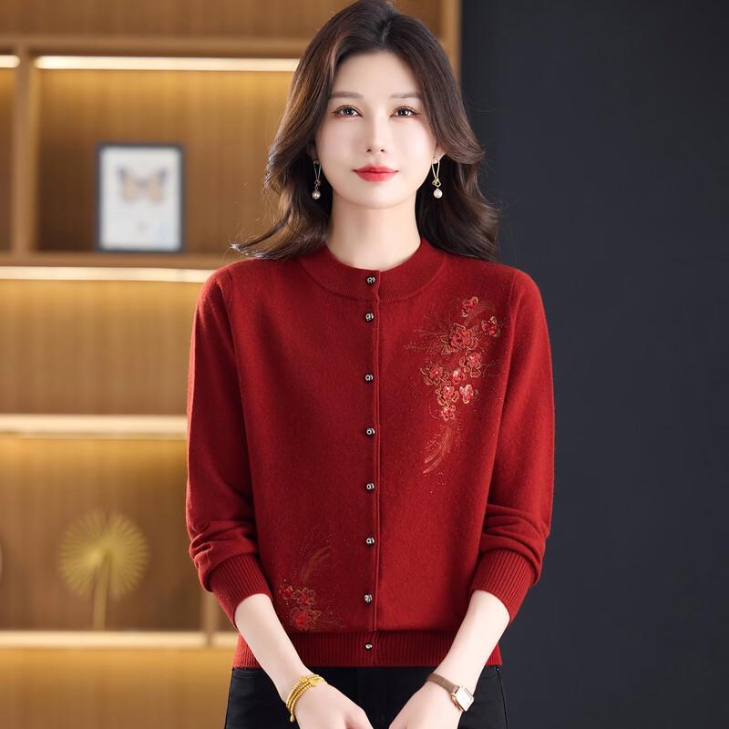 Women's Floral Embroidered Knitted Cardigan for Seniors
