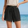 High Waist Beach-Style Shorts Thin Women's Shorts Vintage Lace-Trimmed Shorts  Resort Wear