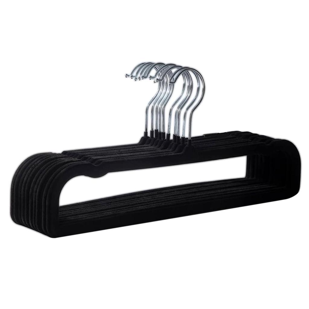10CS Velvet Hangers Non Slip,Black Thin Space Saving Clothes Hanger for Closet Storage, Bra Jean Pants Organizer