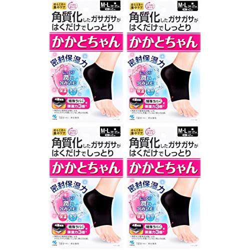 Bulk Purchase: Heel-chan: Moisturizes Rough, Callused Skin with Just a Single Wear. Intensive Care for When You Sleep. M-L Size. 1 Pair X 4 Packs.