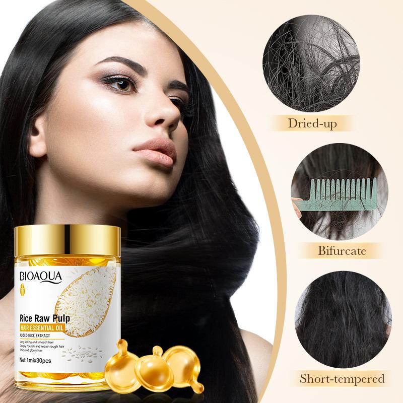 Capsule de soin capillaire à la purée de riz, après-shampooing nourrissant et réparateur aux huiles essentielles